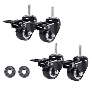 Imagem de Substituição de rodízio de móveis de carrinho de 4 peças resistentes - Rodas giratórias de poliuretano com freio, traváveis, capacidade de 240 kg, M8 x 25 mm, 40 mm/1,5 pol de diâmetro