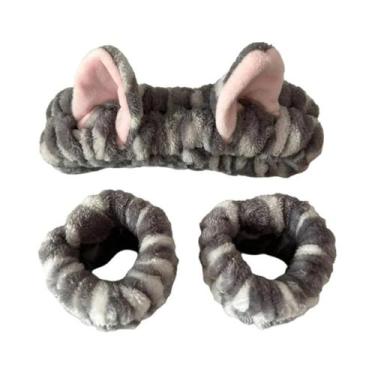 Imagem de Conjunto De 3 Faixas De Cabelo De Pelúcia Com Orelhas De Gato E Estamp