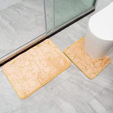 Imagem de Conjunto de tapete de banheiro 3d padrão de paralelepípedos coral veludo macio chuveiro elástico absorvente tapetes antiderrapantes decoração para, 4,40x50 50x70cm