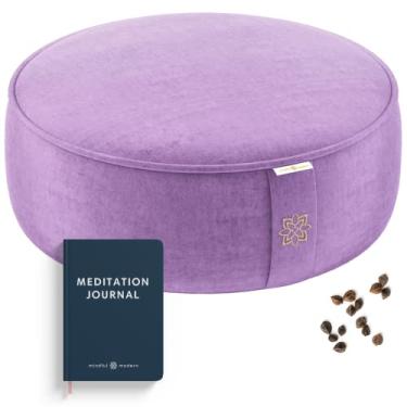 Imagem de Mindful Modern Almofada de meditação de veludo | Almofada Luxe Zafu Yoga | Suporte de postura | Casco de trigo sarraceno | Almofada redonda grande | Capa lavável removível + alça de transporte | Cor
