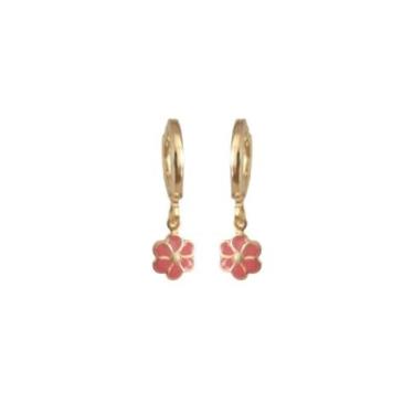 Imagem de Brinco Argolinha Infantil Florzinha Folheado Ouro 18k Antialérgico (Rosa Bebê)
