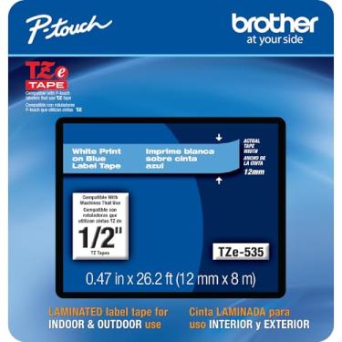 Imagem de Brother Fita de etiqueta laminada branca sobre azul e branca P-touch genuína, TZe-535CS, 1,24 cm x 66,24 cm, TZe-535CS, 1,24