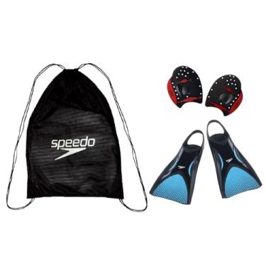 Imagem de Kit Natação Speedo Sacola Mochila Mesh + Nadadeira Power Fin Pé de Pato + Palmar Power Paddles (Nad M 37/39 - Palmar G)