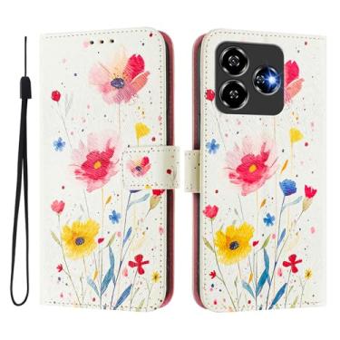 Imagem de Capa carteira para ZTE Axon 60 Lite, 3 compartimentos para cartão, 1 compartimento para dinheiro, capa flip de couro PU com padrão fofo, capa com fivela magnética à prova de choque, compatível com sem