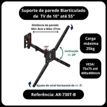 Imagem de Suporte para tv 10' a 55' parede bi-articulado com inclinação - avatro