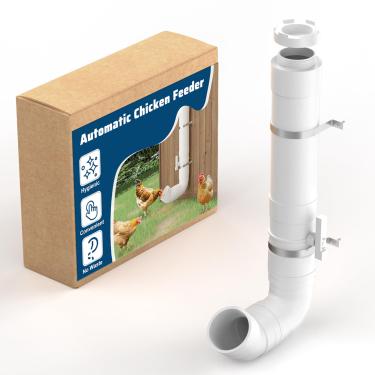 Imagem de Pearwow Alimentador automático de galinha com controlador de quantidade, alimentador de galinha suspenso com capacidade de 3,2 kg, alimentador de galinheiro de tubo resistente sem desperdício, porta