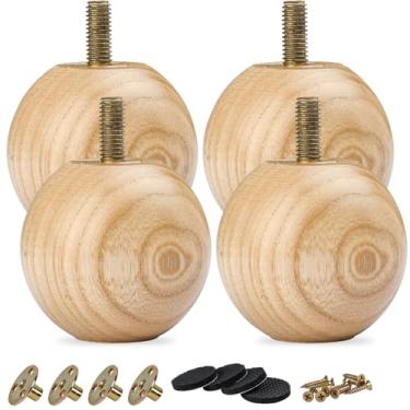 Imagem de TCHOSUZ Pernas de madeira para móveis de 5 cm, pacote com 4 pés de substituição ovais de madeira maciça de verniz DIY com parafusos de gancho M8 e porcas em T ou poltronas reclináveis de armário de