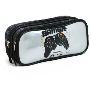 Imagem de Estojo Tecido Gamer com 2 Zíperes  Preto com Estampa - KIT