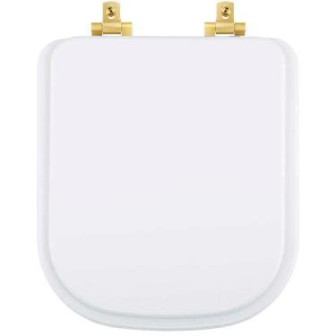 Imagem de Tampa De Vaso Laqueado Com Amortecedor Piano Branco Para Bacia Deca Com Ferragem Dourada