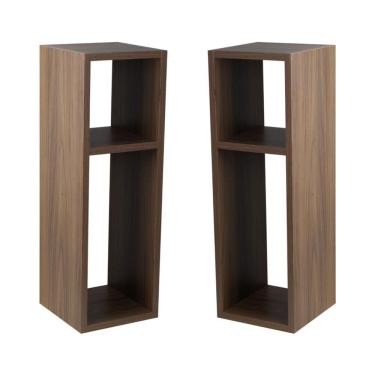 Imagem de Conjunto Mesa De Cabeceira Pequena 20x20x60cm Nogal Quarto Sala