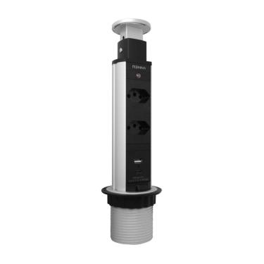 Imagem de Torre De Tomada Com 2 Tomadas + 2 Usb (tipo A+c) Retrátil Renna