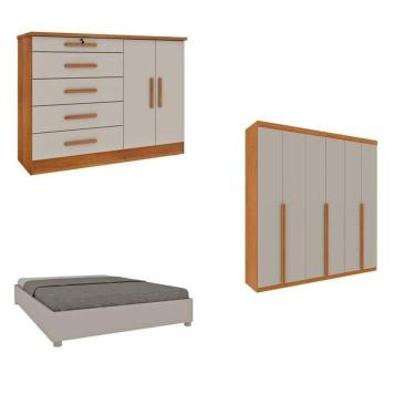 Imagem de Quarto Casal Completo Guarda-roupa Milano, Cama Mônaco E Cômoda Istambul Espresso Móveis Cinamomo-off White