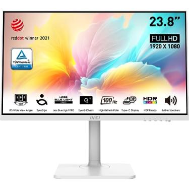 Imagem de MSI Monitor de computador moderno MD2412PW 61.0 cm IPS 1920 x 1080 (FHD), 100Hz, Adaptive-Synch, HDR Ready, HDMI, USBC 15W Power Delivery, alto-falante, VESA montável, altura ajustável, 1ms, branco