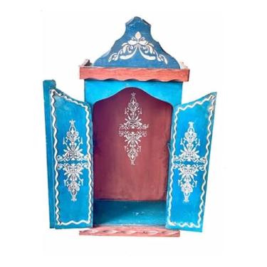 Imagem de Oratório Capela Madeira Patina Grande 68cm Para Santo Até 45cm