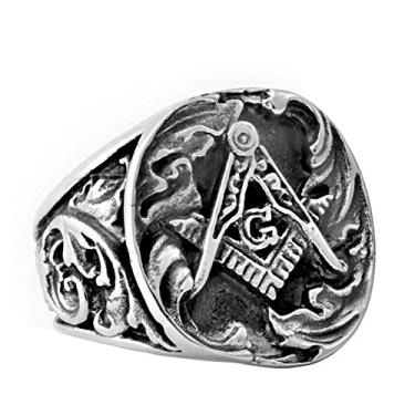 Imagem de IFUAQZ Anéis masculinos maçônicos de aço inoxidável banhados a ouro clássico Mason Signet Jewelry, Metal, Sem pedra preciosa