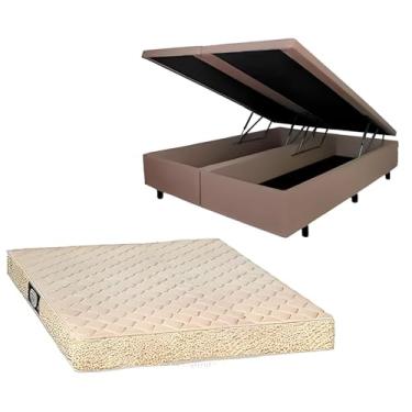 Imagem de Cama Baú Queen +colchão Toulon D33, Dupla Face (Sued Bege)