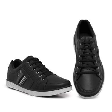 Imagem de Foxstar Masculino Sapatênis Casual Confortável com Zíper e Cadarço, Preto, Tamanho 42