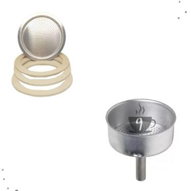 Imagem de Kit Para Cafeteira Italiana Aluminio 9 Xícaras Moka Funil E Filtro Com Borracha De Vedação