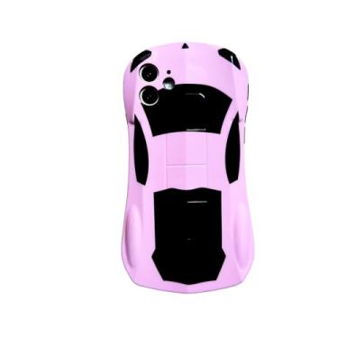 Imagem de Sepvaptfx Capa para iPhone 12 para meninos e meninas, design de carro esportivo de corrida 3D iPhone 12 para crianças, capa para iPhone 12 fofa e resistente (carro rosa)