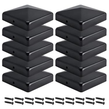 Imagem de Patioer Tampas de poste 4x4, tampas de decks de pirâmide de cerca de aço galvanizado para postes de madeira de decks ou corredores (reais de 8,9 cm x 8,9 cm), preto (pacote com 10)