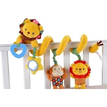 Imagem de Móbile Espiral de Pelúcia para Berço e Carrinho, Amarelo, com Chocalho e Música, Animais da Selva, 50 cm, para Bebês 0-24 Meses
