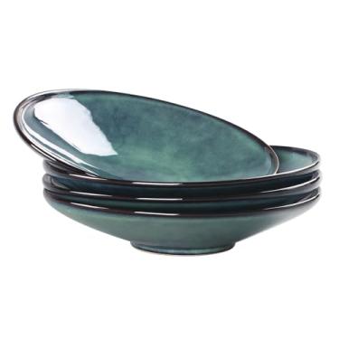 Imagem de LIUYWYHCF Tigelas de massa de cerâmica, pratos de massa de 800 ml, tigelas de macarrão com esmalte reativo, conjunto de 4, tigelas grandes de boca larga para saladas, sobremesas e frutas, seguras para