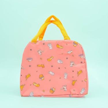 Imagem de Bolsa Marmita Lancheira Térmica Estampada – Compacta para Trabalho, Faculdade e Academia | Mantém Alimentos Quentes ou Frios, com Bolso Lateral e Alça (Gatinhos Rosa)