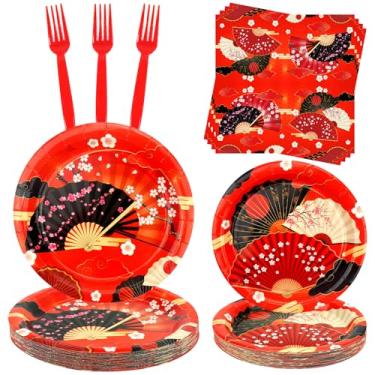 Imagem de Ventiladores dobráveis para decoração de festa, guardanapos, garfos, utensílios de mesa para artigos de festa japoneses Hibachi, chá de bebê, serve 25 ventiladores)