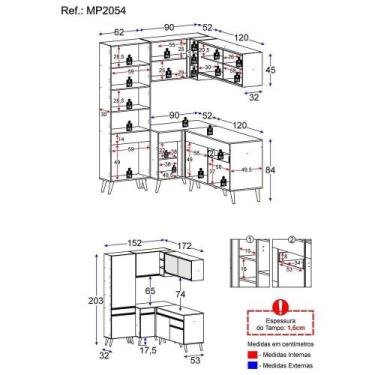 Imagem de Cozinha Completa De Canto Mp2054 Com Armário E Balcão Preta - MULTIMOV