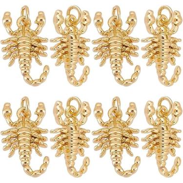 Imagem de 8 pingentes de escorpião, pingente de escorpião banhado a ouro 18 k real com anéis de salto, pingentes de metal para fazer joias