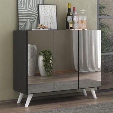 Imagem de Aparador 3 Portas Com Espelho Retrô Mp1013 Preto/Branco - MULTIMOVEIS