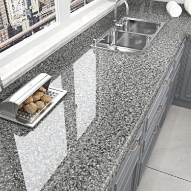 Imagem de WESTICK Papel de contato Terrazzo preto claro à prova d'água granito bancada papel de contato para bancadas 40 x 203 cm
