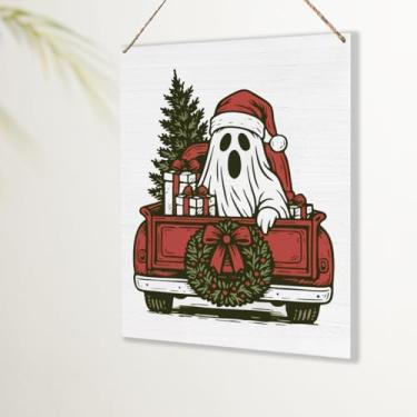 Imagem de Placa de decoração de Natal com fantasma engraçado, presentes de Natal, para mulheres, homens, fofo, Natal, parede, porta, decoração para casa, escritório, cozinha, quarto, casa de banho