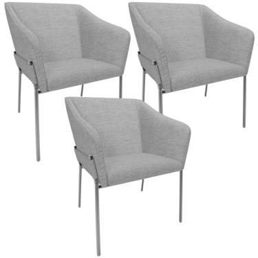 Imagem de Kit 3 Cadeiras Para Sala De Jantar Estar Living Olívia L02 Linho Cinza Escuro - Lyam Decor