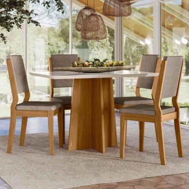 Imagem de Conjunto Sala De Jantar Mesa Anitta 1,20m Com 4 Cadeiras Carol Ypê/off White/lux - New Ceval