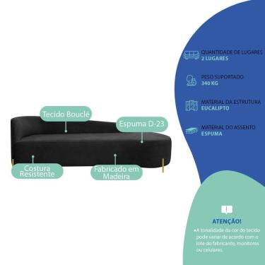 Imagem de Divã Recamier Orgânico França 220cm Lado Dir Pés Metal Dourado Bouclé Cor Preto