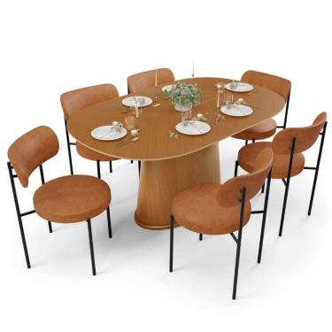 Imagem de Mesa Valência Com 06 Cadeiras Para Sala De Jantar Louise L02 Couríssimo Canela - Lyam Decor