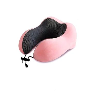 Imagem de Almofada Travesseiro Pescoço Viagem Fecho Ajustável Cor:rosa
