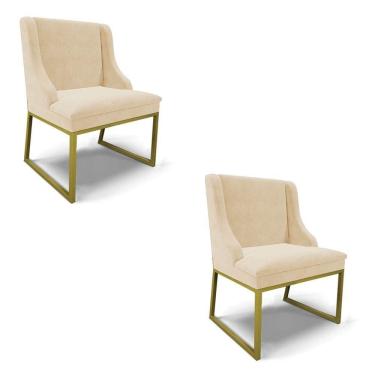 Imagem de Cadeira Sala De Jantar Industrial Dourado Kit 2 Liz Suede D03 - D`rossi Bege