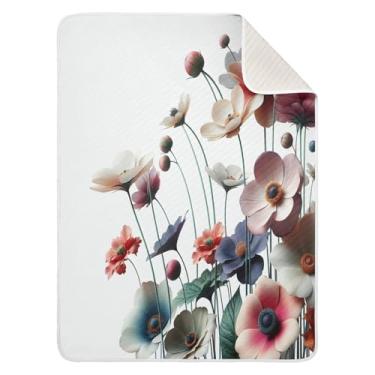 Imagem de Qilmy Cobertor de bebê com flores vintage 76 x 101 cm, cobertor infantil de algodão macio para meninos e meninas, cobertor leve e quente para bebês e bebês recém-nascidos