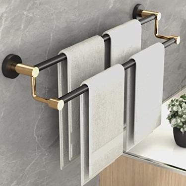 Imagem de uhyOHF Toalheiro para banheiro, suporte de toalha de mão de banheiro, trilho de banheiro, vaso sanitário montado na parede de aço inoxidável barra de toalha de polo duplo (haste dupla 40 cm-A