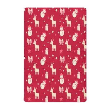Imagem de Qilmy Lençóis de Natal para berço de renas e laços, de microfibra macia, respirável, elástico, lençol com elástico para meninos e meninas, miniberço, 132 x 71 cm, capa de colchão infantil portátil