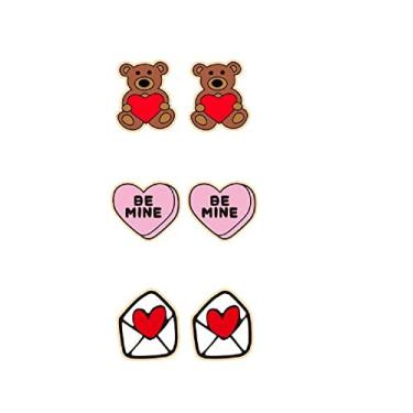 Imagem de Conjunto de brincos para o Dia dos Namorados em forma de coração de amor brincos de acrílico para mulheres meninas leve rosa flor envelope flecha coração urso fita brincos gota joias presente, Resina Madeira, Ágata