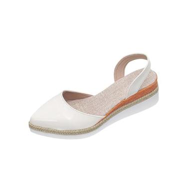 Imagem de Sandália feminina moderna casual primavera verão versátil plus size praia cor sólida bico fino salto plataforma, Branco, 36