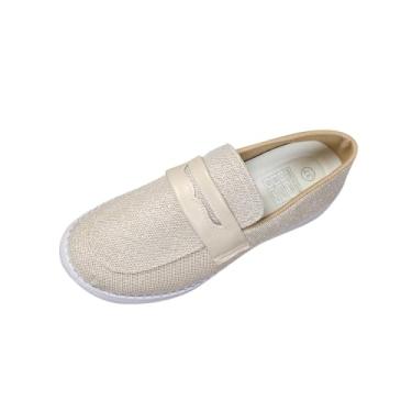 Imagem de Tênis feminino sem cadarço com bico redondo e tecido respirável para uso confortável, Bege, 38