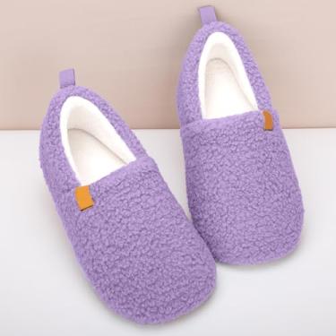Imagem de Pantufas femininas de espuma viscoelástica para casa, aconchegantes e fechadas, com lã encaracolada, para ambientes internos e externos, Roxa, 7.5-8 Women/5.5-6 Men