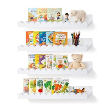 Imagem de Prateleiras flutuantes para parede, conjunto de 4, prateleiras de madeira rústica montadas na parede para banheiro, quarto, sala de estar, cozinha, prateleira suspensa para livros/armazenamento