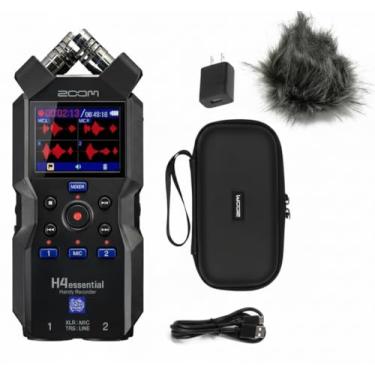 Imagem de Zoom Kit de gravador de áudio portátil H4essential de 4 faixas de 32 bits com pacote de acessórios Zoom APH-4e com para-brisas peludo, capa acolchoada, adaptador CA e cabo USB C