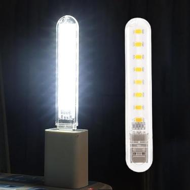 Imagem de 1 peça de luz USB, plugue de luzes noturnas, pequeno bastão de luz LED com 8 contas de lâmpada para tijolo elétrico/estação de energia portátil (luz branca)
