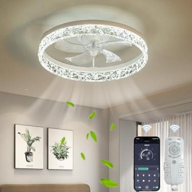 Imagem de Rpzloila Ventilador de teto de 50 cm com luz e controle remoto, ventiladores de teto modernos de baixo perfil, 6 velocidades, LED regulável, ventilador de teto branco para quarto, sala de estar
